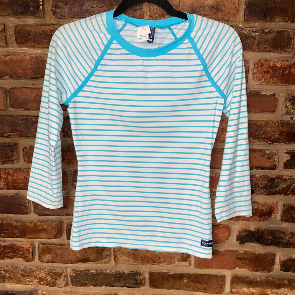 Sperry Blue White Striped Long Sleeve Rashguard Swim Top Women's Size Small